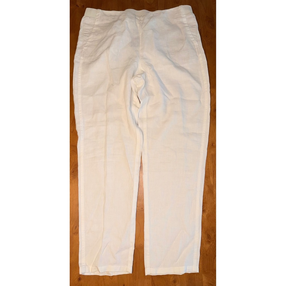 J. Jill White Linen Pull On Pants Womens Medium Elastic Waist Straight Leg New